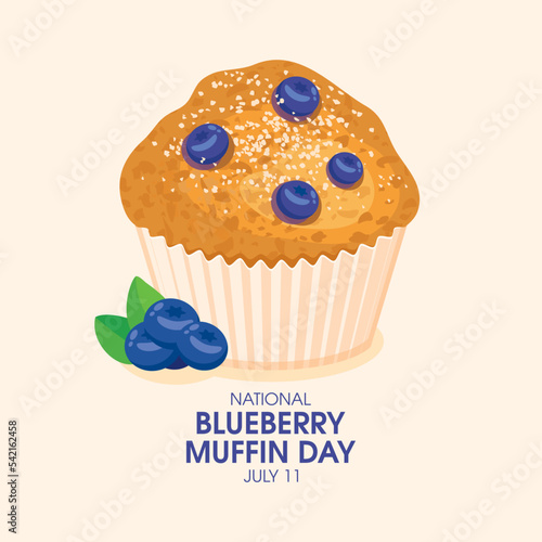 National Blueberry Muffin Day vector. Delicious blueberry muffin icon vector. July 11 each year. Important day