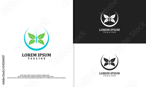 logo illustration vector graphic of acupuncture needles are combined with leaves and shaped like a butterfly.