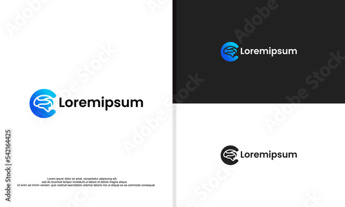 logo illustration vector graphic of letter c combine with brain icon in negative space