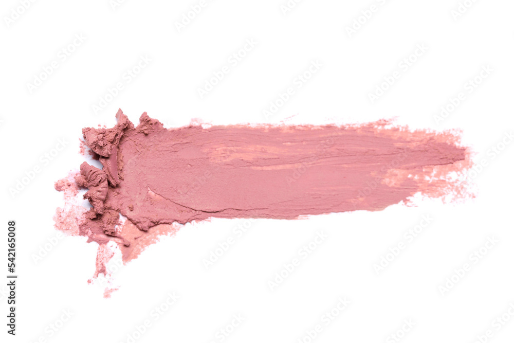 Smear of beautiful lipstick on white background, top view