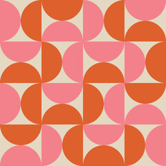 Gordijnen Stijlen patronen Mid Century Modern Half circles seamless pattern in orange and pink. For poster, home décor, and wallpaper   © yasminepatterns