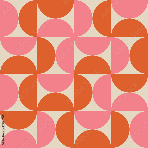 Mid Century Modern Half circles seamless pattern in orange and pink. For poster, home décor, and wallpaper 