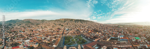 Huamanga, AYACUCHO, PERU. 360 degree panorama of the main square and its great catedral. Plaza de Armas Ayacucho photo