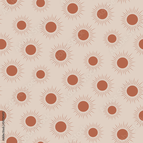 Elegant Terracotta boho sun seamless pattern. For fabric, textile and wallpaper. 