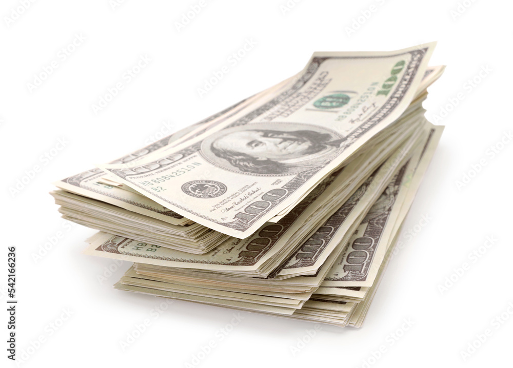 Stack of dollar banknotes isolated on white. American national currency Stack of dollar banknotes isolated on white. American national currency