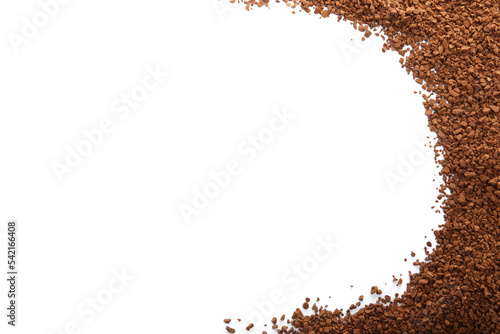 Heap of aromatic instant coffee isolated on white, top view photo