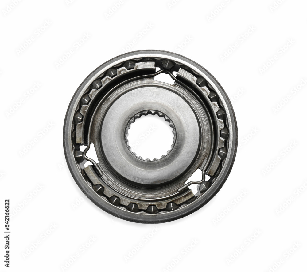 Stainless steel gears on white background, top view Stainless steel gears on white background, top view