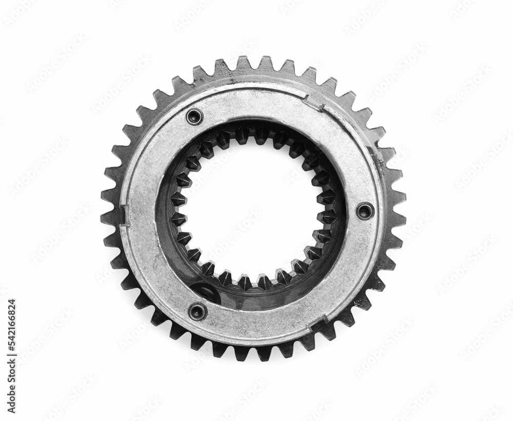 Stainless steel gear isolated on white, top view Stainless steel gear isolated on white, top view