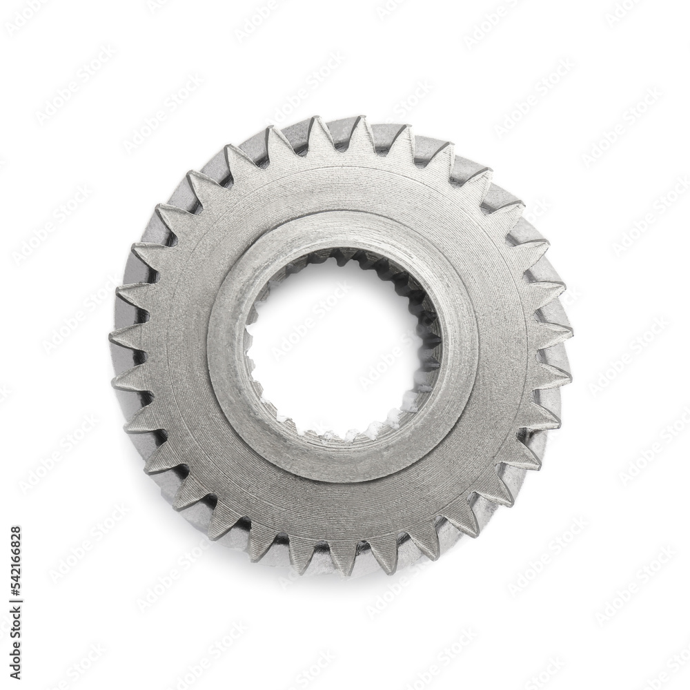 Stainless steel gear isolated on white, top view
