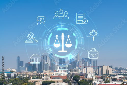 Wall Mural Los Angeles panorama skyline of downtown at day time, California, USA