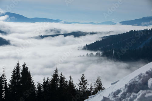 landscape view of winter carpathian mountains