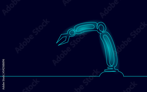 Robot arm low poly manipulator. Part construct assembly triangle shape. Continuous one line art robotic artificial machinery innovation technology hand vector illustration