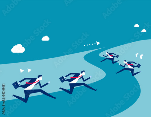 Team running up the hill of financial success. Business direction success vector illustration