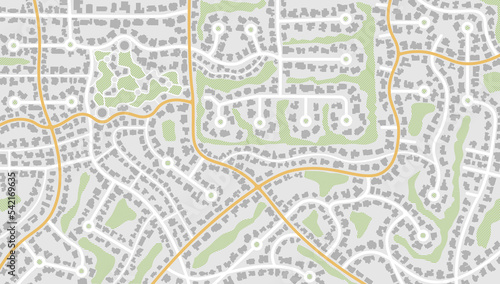 City top view. View from above the map buildings. Gps map navigation to own house. Detailed view of city. Decorative graphic tourist map. Abstract transportation background. Vector, illustration.