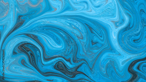 blue abstract background with revolving and mixing colors. Marble like blue background. Liquid ink background