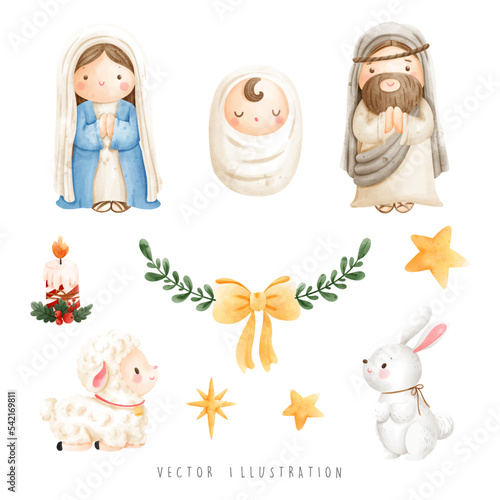 Christmas nativity, holy night, vector illustration
