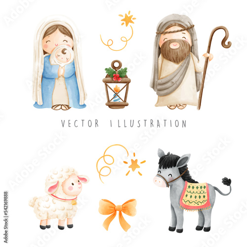 Christmas nativity, holy night, vector illustration