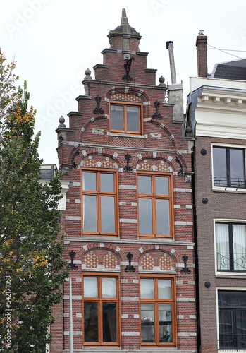 Amsterdam Kromme Waal Historic House Facade with Stepped Gable, Netherlands photo