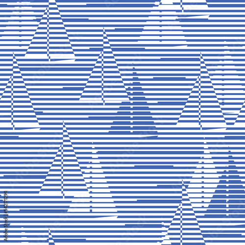 Sail boats in the sea. Stylized marine striped background. Seamless vector pattern.