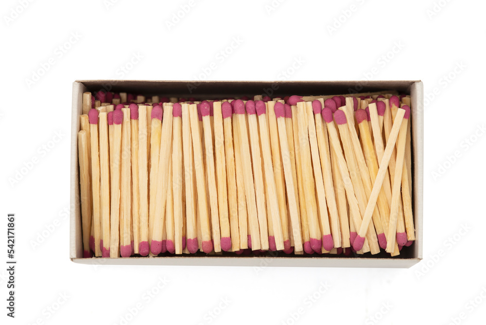 open match box with unlit matches isolated on a white background. top view open match box with unlit matches isolated on a white background. top view