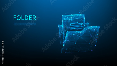 folder digital technology low poly wireframe. open file folder document digital. database symbol computer transfer concept. migration and upload file. vector illustration fastastic design.