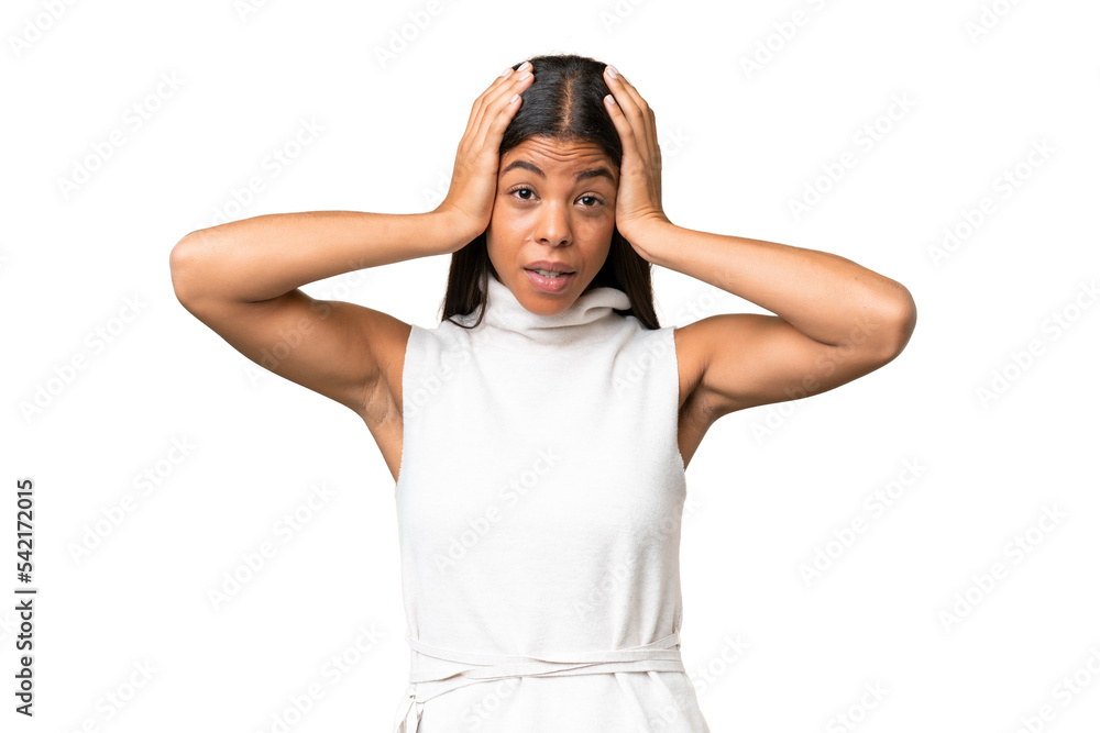 Fototapeta premium Young African american woman over isolated background doing nervous gesture