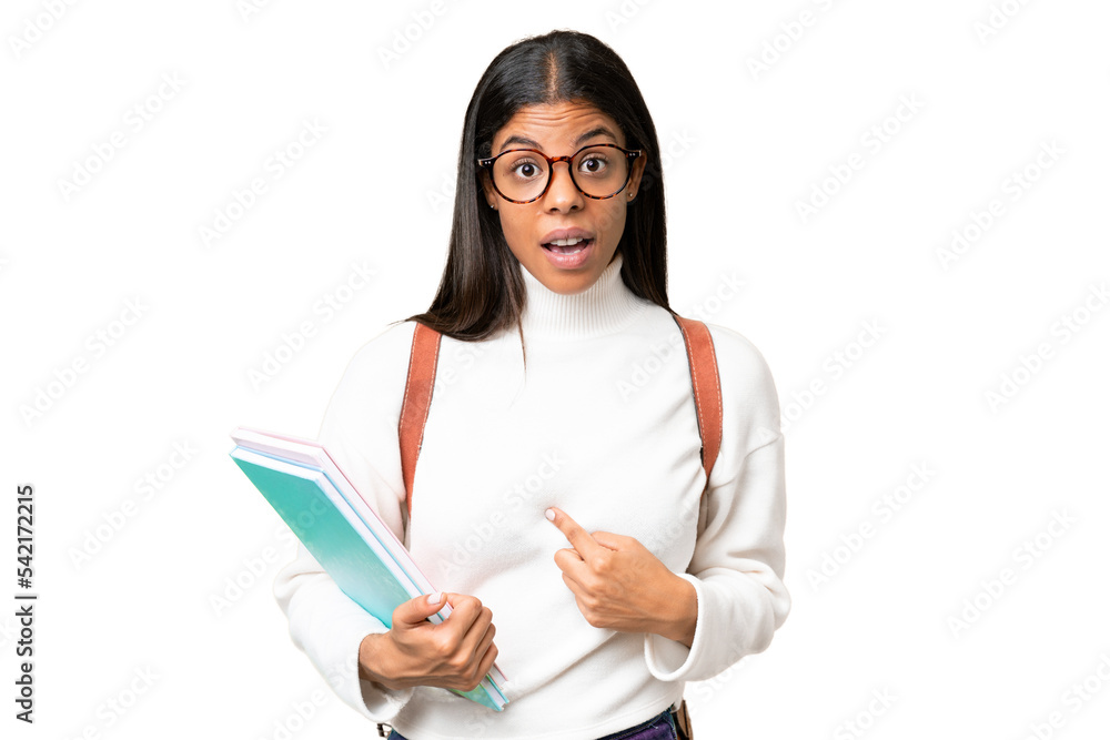 Young African American student woman over isolated background with surprise facial expression Young African American student woman over isolated background with surprise facial expression