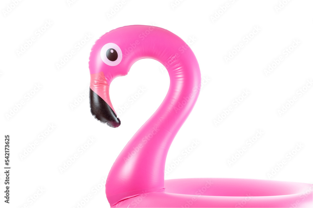 Summer fun beach. Pink pool inflatable flamingo for summer beach Summer fun beach. Pink pool inflatable flamingo for summer beach