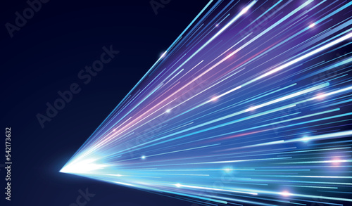 Blue light speed lane with moving lines and light effect. High-speed wireless data transmission of the Internet network. Futuristic data flow concept.