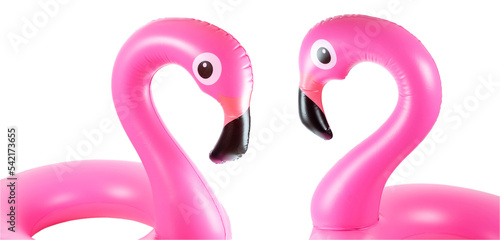 Pink pool. Pink inflatable flamingo for summer beach isolated on