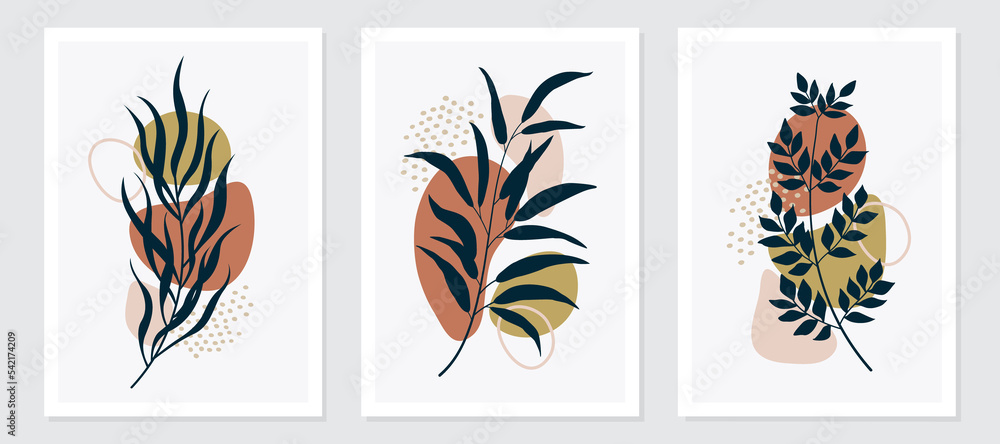 wall art vector set. Foliage line art drawing with abstract shape. Abstract Plant Art design for print, cover, wallpaper, Minimal and natural wall art. Vector illustration. wall art vector set. Foliage line art drawing with abstract shape. Abstract Plant Art design for print, cover, wallpaper, Minimal and natural wall art. Vector illustration.