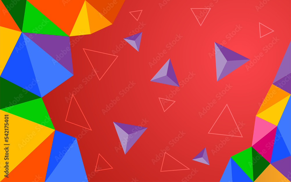 Abstract colorful triangle with red background Abstract colorful triangle with red background