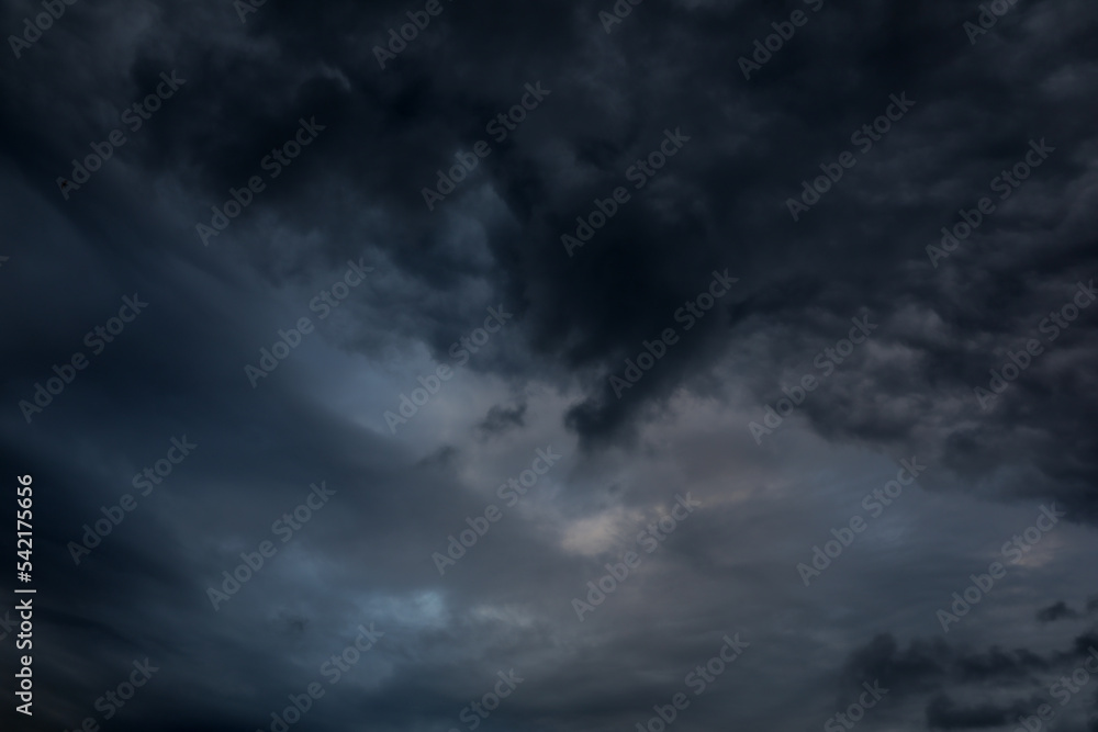 Picturesque view of bird in sky with heavy rainy clouds Picturesque view of bird in sky with heavy rainy clouds