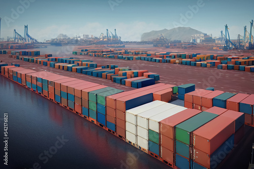 3d illustration of cargo container ship logistic transportation sea freight sea port