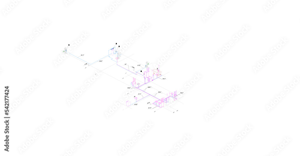 Obraz premium water supply and sewerage system in the house. Blueprint, isometric.