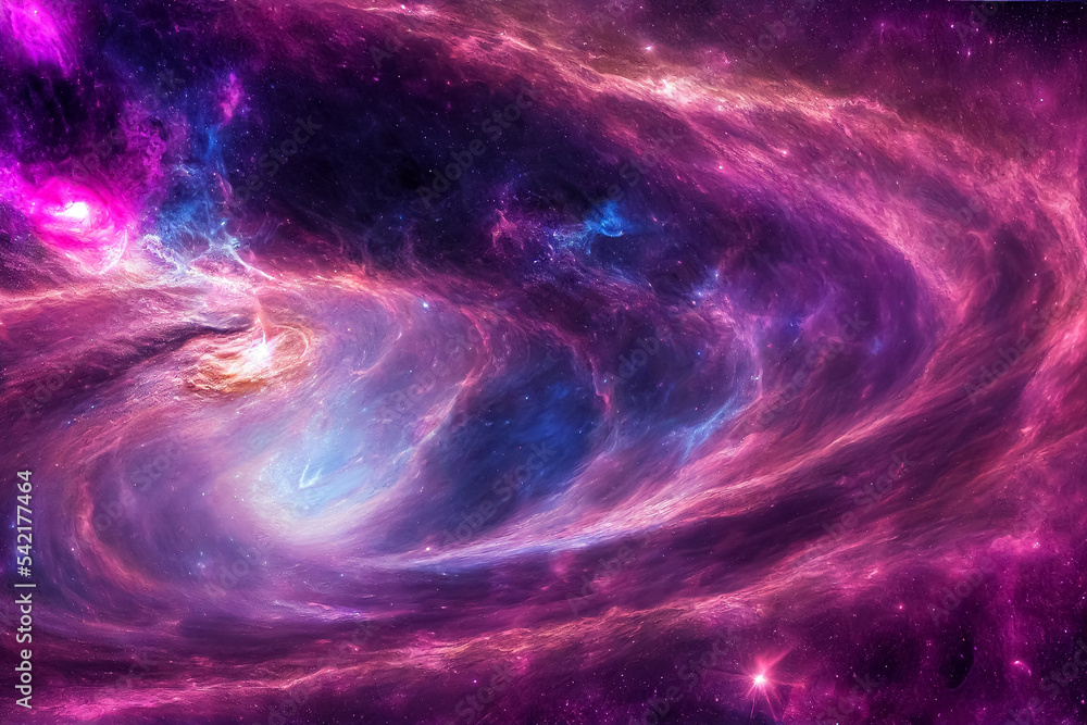 3d illustration of star vortex storm in galaxy space pink violet colors