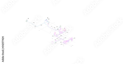 water supply and sewerage system in the house. Blueprint, isometric.