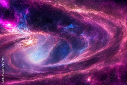 3d illustration of star vortex storm in galaxy space pink violet colors