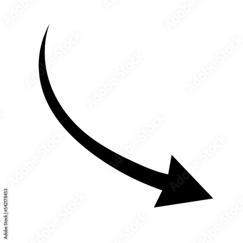 Sharp curved arrow icon. Vector black rounded arrow. Direction pointer