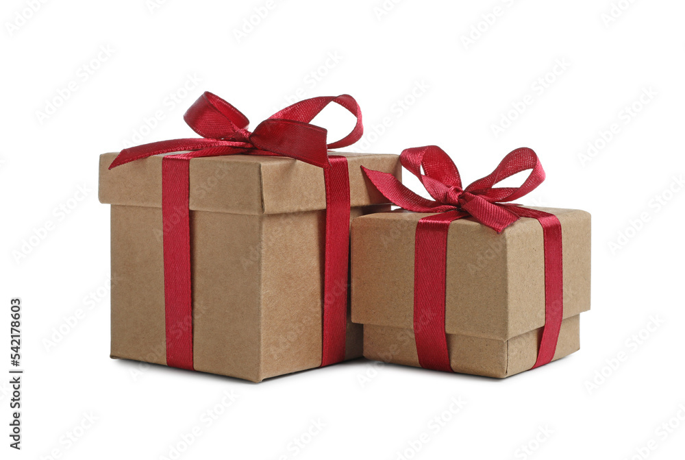 Obraz premium Christmas gift. Kraft boxes on white background