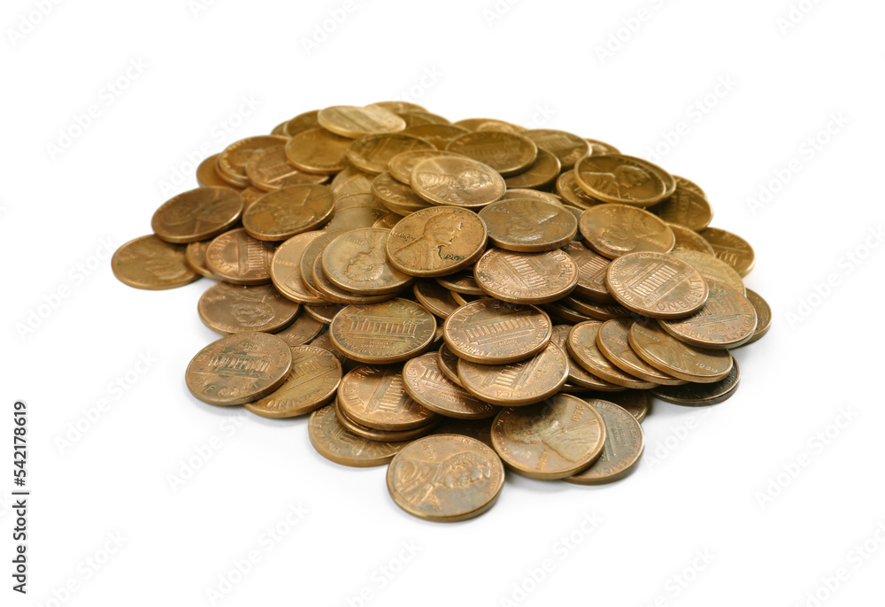 Pile of American coins on white background Pile of American coins on white background