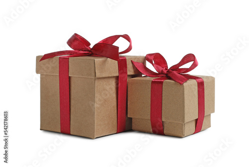 Christmas gift. Kraft boxes on white background