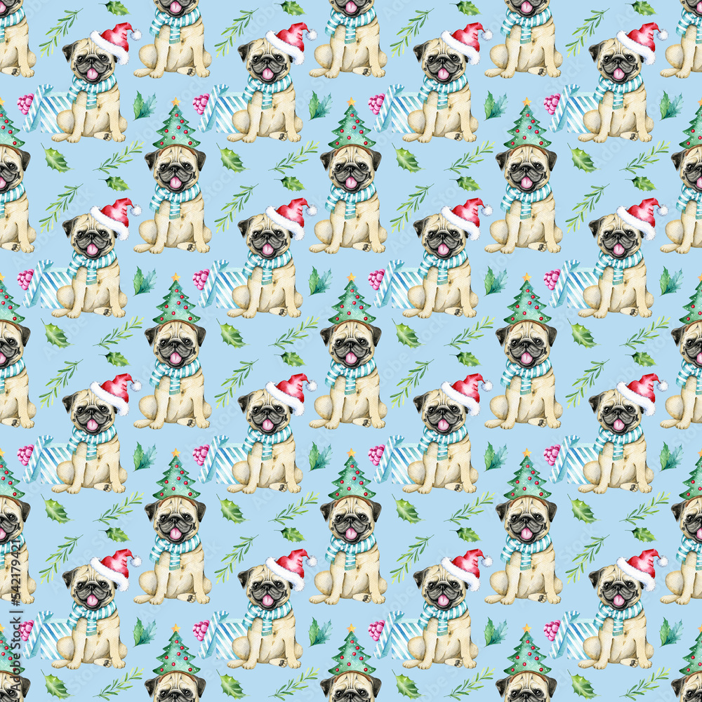 Christmas dogs pattern, seamless pattern, festive dogs pattern Christmas dogs pattern, seamless pattern, festive dogs pattern