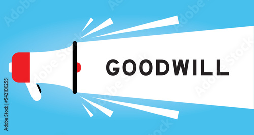 Color megaphone icon with word goodwill in white banner on blue background