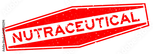 Grunge red nutraceutical word hexagon rubber seal stamp on white background