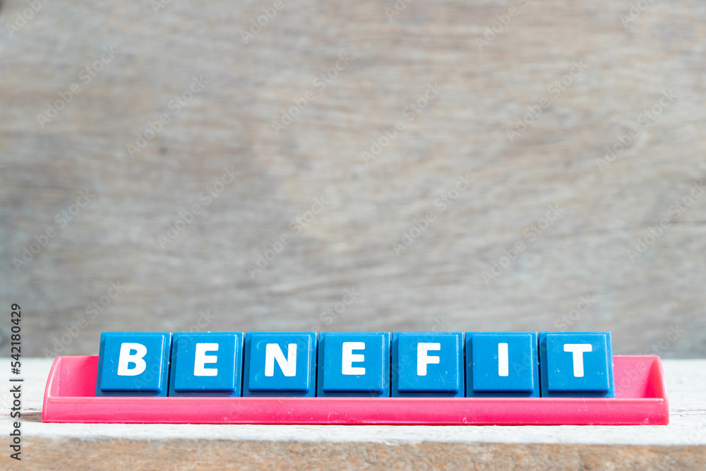 Obraz premium Tile alphabet letter with word benefit in red color rack on wood background