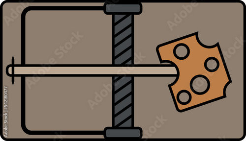 Mousetrap. Cheese lure. Animal trap flat design, vector