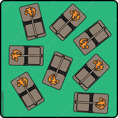 Mousetrap. Cheese lure. Animal trap flat design, vector