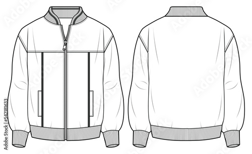 Photographie Bomber jacket design flat sketch Illustration front and back view vector templat