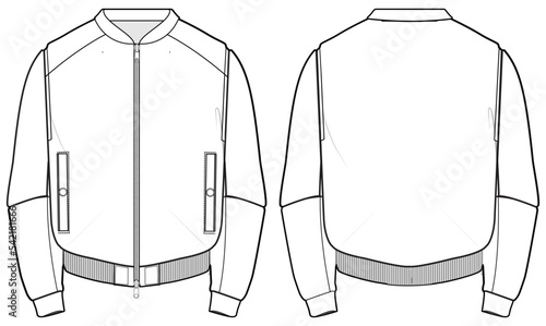 Foto Bomber jacket design flat sketch Illustration front and back view vector templat